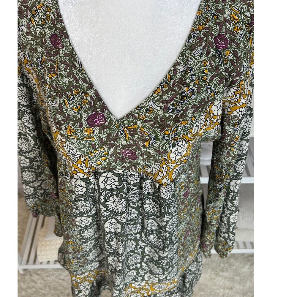 Skies Are Blue Women's Size S Green Floral Peasant Boho Tunic Blouse Dress #0497 - Picture 2 of 11